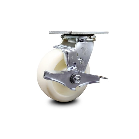 Service Caster 5 Inch Nylon Swivel Caster with Roller Bearing and Brake SCC-30CS520-NYR-TLB